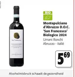 Colruyt Montepulciano d’Abruzzo D.O.C. ‘San Francesco’ Biologico 2024 aanbieding