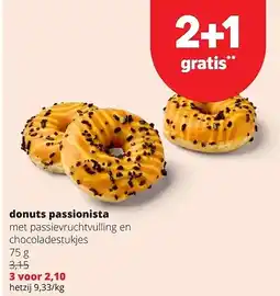 Spar donuts passionista met passievruchtvulling en chocoladestukjes aanbieding
