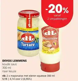 Spar DEVOS LEMMENS mayonaise met eieren squeeze 300 ml aanbieding