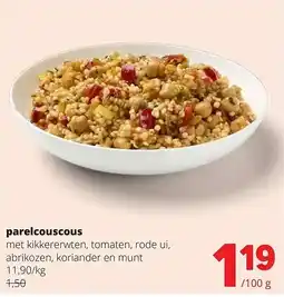 Spar parelcouscous met kikkererwten, tomaten, rode ui, abrikozen, koriander en munt aanbieding