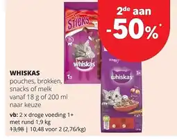 Spar WHISKAS droge voeding 1+ met rund 1,9 kg aanbieding