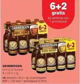Spar GRIMBERGEN blond 8 x 33 cl + lg. in promopack aanbieding