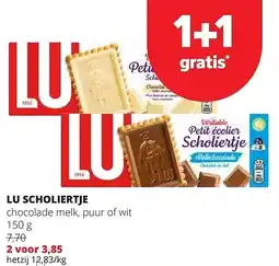 Spar LU SCHOLIERTJE chocolade melk, puur of wit 150 g aanbieding