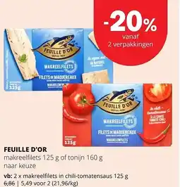 Spar FEUILLE D'OR makreelfilets in chili-tomatensaus 125 g aanbieding