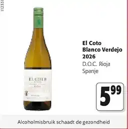 Colruyt El Coto Blanco Verdejo 2026 aanbieding