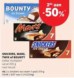 Spar Snickers ice cream 7-pack 319 g aanbieding