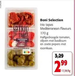 Colruyt Boni Selection trio tapas Mediterranean Flavours 170 g aanbieding