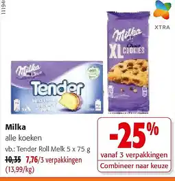 Colruyt Milka Tender Roll Melk 5 x 75 g aanbieding