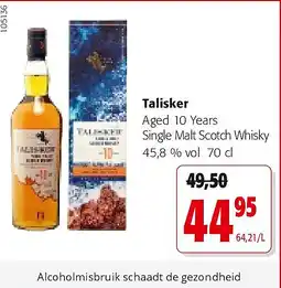 Colruyt Talisker Aged 10 Years Single Malt Scotch Whisky 45,8 % vol 70 cl aanbieding