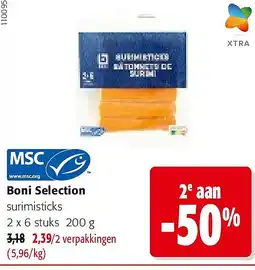 Colruyt Boni Selection surimisticks 2 x 6 stuks 200 g aanbieding