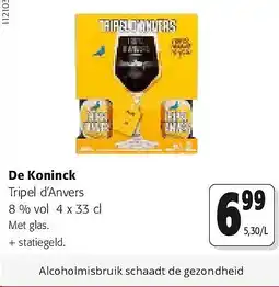 Colruyt De Koninck Tripel d’Anvers 8 % vol 4 x 33 cl aanbieding