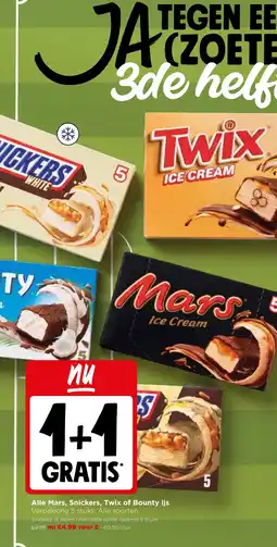 Jumbo Alle mars, snickers, twix of bounty ijs aanbieding