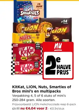 Jumbo KitKat, LION, Nuts, Smarties of Bros mini's en multipacks aanbieding