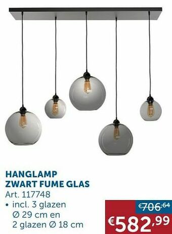 Zelfbouwmarkt Hanglamp zwart fume glas aanbieding