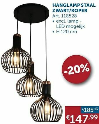 Zelfbouwmarkt Hanglamp staal zwart-koper aanbieding