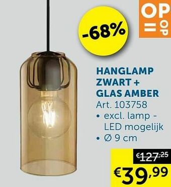 Zelfbouwmarkt Hanglamp zwart + glas amber aanbieding