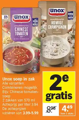 Albert Heijn Unox soep in zak aanbieding
