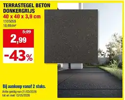Hubo TERRASTEGEL BETON DONKERGRIJS 40 x 40 x 3,9 cm aanbieding