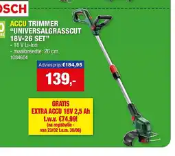 Hubo ACCU TRIMMER “UNIVERSALGRASSCUT 18V-26 SET” aanbieding