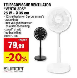 Hubo TELESCOPISCHE VENTILATOR “VENTO 3DS” 25 W - Ø 35 cm aanbieding