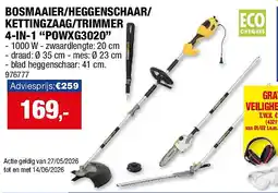 Hubo BOSMAAIER/HEGGENSCHAAR/ KETTINGZAAG/TRIMMER 4-IN-1 “POWXG3020” aanbieding