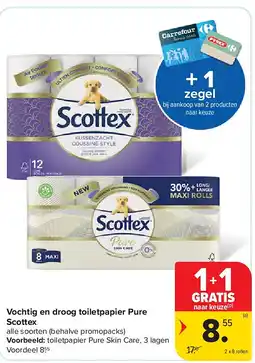 Carrefour Vochtig en droog toiletpapier Pure Scottex aanbieding