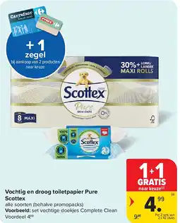 Carrefour Vochtig en droog toiletpapier Pure Scottex aanbieding