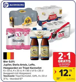 Carrefour Bier 0,0% Jupiler, Stella Artois, Le e, Hoegaarden en Tripel Karmeliet aanbieding