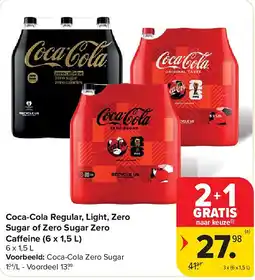 Carrefour Coca-Cola Regular, Light, Zero Sugar of Zero Sugar Zero Ca eine (6 x 1,5 L) aanbieding