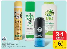 Carrefour Deodorant, shampoo en conditioner voor heren en dames Carrefour Men en Carrefour Soft aanbieding