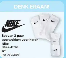 Carrefour Set van 3 paar sportsokken voor heren Nike aanbieding