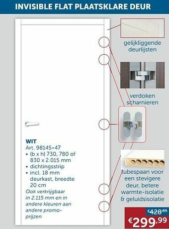 Zelfbouwmarkt Invisible flat plaatsklare deur wit aanbieding