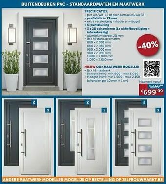 Buitendeuren pvc - standaardmaten en maatwerk