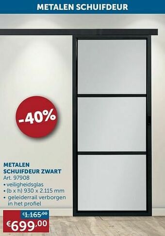 Zelfbouwmarkt Metalen schuifdeur zwart aanbieding