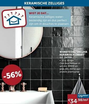 Zelfbouwmarkt Wandtegel zellige keramisch zwart aanbieding