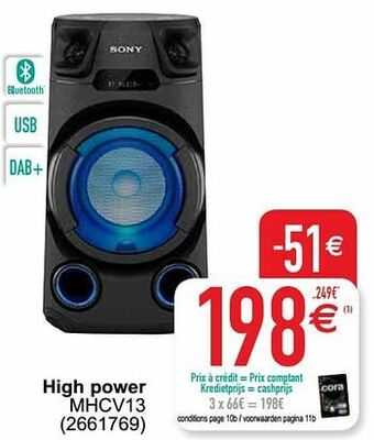 Cora Sony high power mhcv13 aanbieding