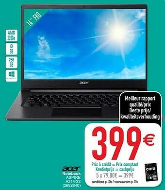 Cora Acer notebook aspire a314-22 aanbieding