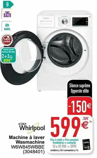 Cora Whirlpool machine à laver wasmachine w6w845wbbe aanbieding