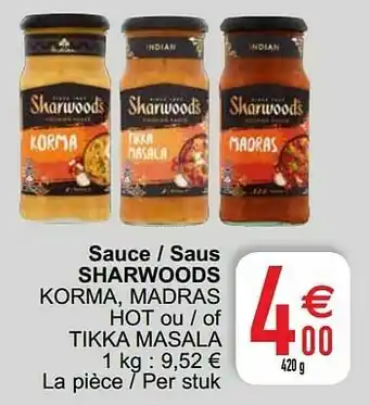 Cora Sauce - saus sharwoods korma, madras hot ou - of tikka masala aanbieding