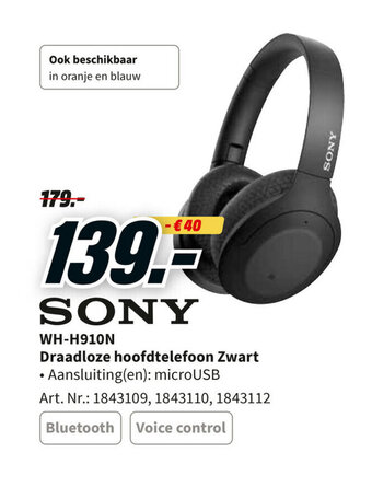 MediaMarkt Sony WH-H910N Draadloze hoofdtelefoon Zwart aanbieding