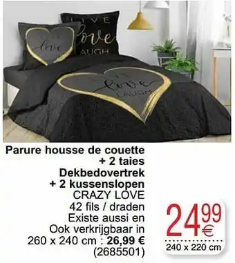 Cora Parure housse de couette + 2 taies dekbedovertrek + 2 kussenslopen crazy love aanbieding
