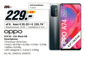 MediaMarkt Oppo A74 5G-128 Black GB Smartphone aanbieding