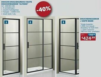 Zelfbouwmarkt Douchedraaideur + vaste wand aanbieding
