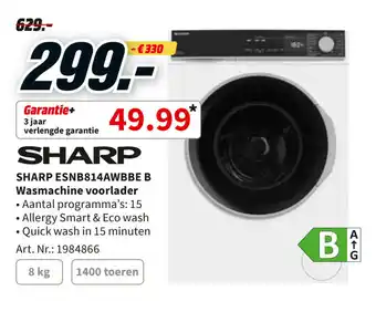 MediaMarkt Sharp ESNB814AWBBE B Wasmachine voorlader aanbieding