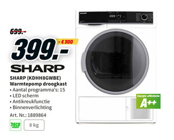 MediaMarkt Sharp (KDHH8GWBE) Warmtepomp droogkast aanbieding