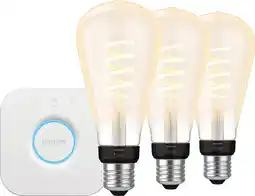 Coolblue Philips Hue Filament White Ambiance Edison XL Lot de 3 + Bridge aanbieding