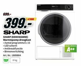 MediaMarkt Sharp kdhh8gwbe warmtepomp droogkast aanbieding