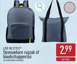 ALDI Live in style opvouwbare rugzak of boodschappentas aanbieding