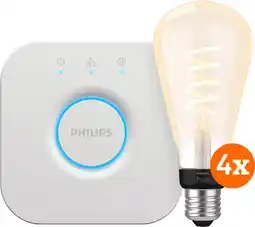 Coolblue Philips Hue Filament White Ambiance Edison XL 4-Pack + Bridge aanbieding