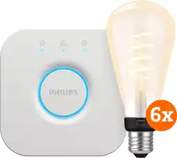 Coolblue Philips Hue Filament White Ambiance Edison XL 6-Pack + Bridge aanbieding